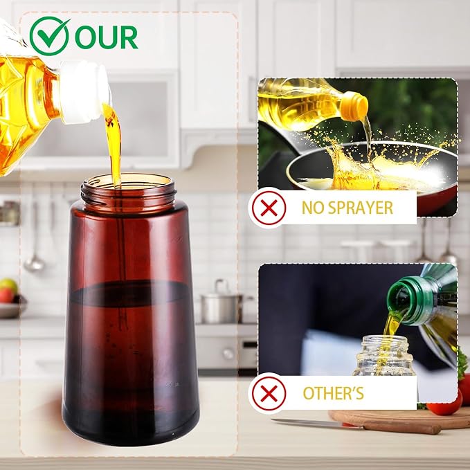 Oliver Oil Sprayer & Dispenser for Cooking Bottle 16oz Dark Glass Fine Mist | 2pcs,Brown Bottles-Black and Green,2-in-1 Lightproof Borosilicate Glass Oil Bottle, Wide Mouth