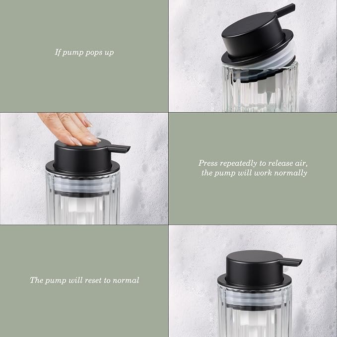 Amolliar Foaming Soap Dispenser, Plastic Pump & Glass Soap Bottle, Refillable 8OZ Hand Soap Dispenser, Dish Soap Dispenser for Kitchen, Bathroom Accessories Set, Home Decor Dispenser (Black 2 Pack)