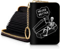 Blusabaca RFID Credit Card Holder Small Women Travel Wallet, Funny Skull | Removable Keychain, Case with Zipper, Vegan PU Leather, Cash Coin Pocket, Business Accordion Purse, Ladies Female Gift