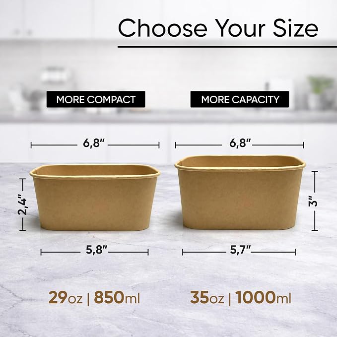 Leafiew 50 Pack 35Oz Disposable Meal Prep Containers With Lids - Microwave and Freezer Safe Kraft Paper Bowls with Lids and Forks - Disposable Food Containers - To Go Bowls for Food Prep and Salad