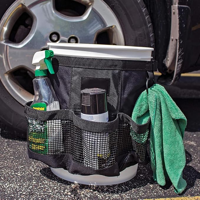 Karlak Fishing Bucket Organizer for 5 Gallon Bucket Ice Fishing Bucket Organizer Tackle Bag with Multi-Pockets for Car Washing, Fishing, Garden