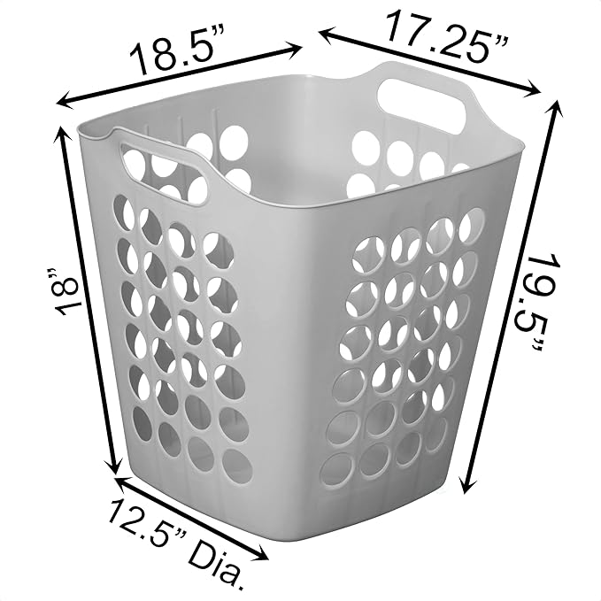 Flexible Plastic Laundry Basket - Square Storage Hamper with Side Handles for Easy Carrying - Versatile Organizer for Laundry, and Household Storage, Gray 50 Litter