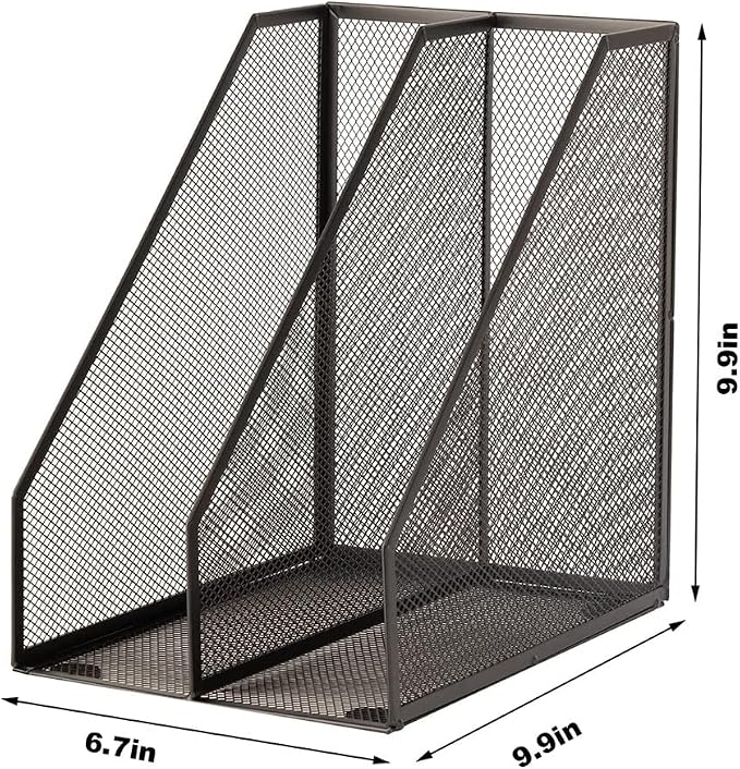2 Set Desk Organizers, Metal Desk Magazine File Holder and 1 Pen Holder, 2 Compartments Mesh File Holder, Mesh Desktop Organizer and Storage,Black