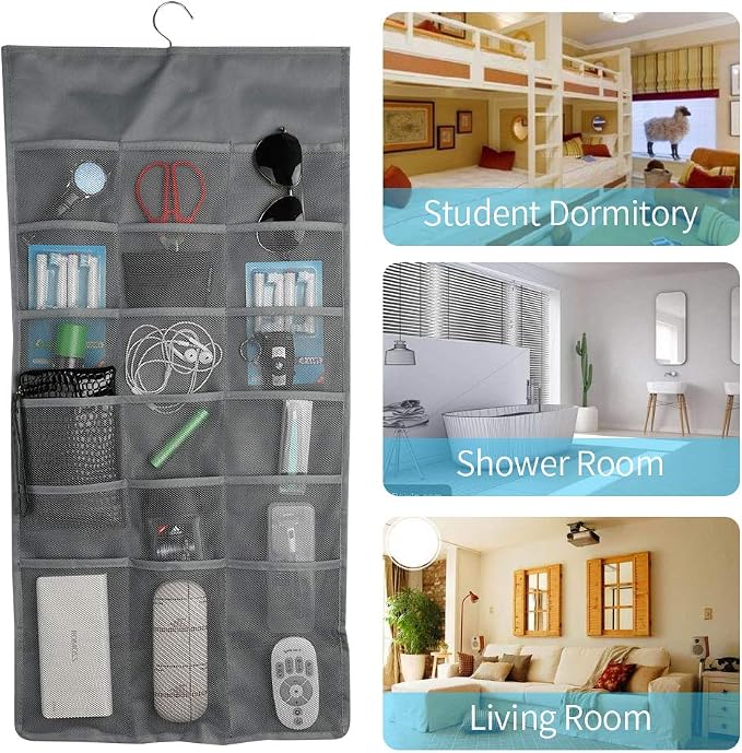 Bseash Enlarged Closet Hanging Bra Organizer with Rotating Metal Hanger, Dual Sided Wall Shelf Wardrobe Mesh Pockets Hanging Storage Bag for Bra Socks Underwear Underpants