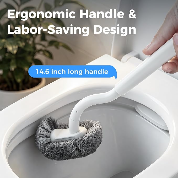 Bathroom Toilet Brush, OSCIOSS Toilet Bowl Brush with Ergonomic Design, Compact Size, Durable Bristles, Wall Mounted RV Toilet Brush for Bathroom Cleaning (White, 2pack)