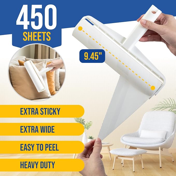 Fox Trot Large Lint Roller Refills, 9.45 inch Wide, 5 Pack, 450 Sheets