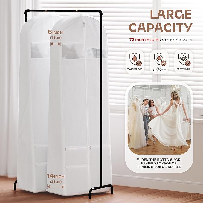 Lazebox 72" Garment Bag with Zipper Pocket, Wedding Dress Bag for Gowns Long, White