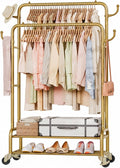 Homde Sturdy Garment Rack for Bedroom: 265 lbs Heavy Duty Clothes Organizer | 2 Hanging Rods Hold Coat to T-Shirt - Easy Roll & Park on Wheels - Metal Frame Stays Solid & Stable at Full Load