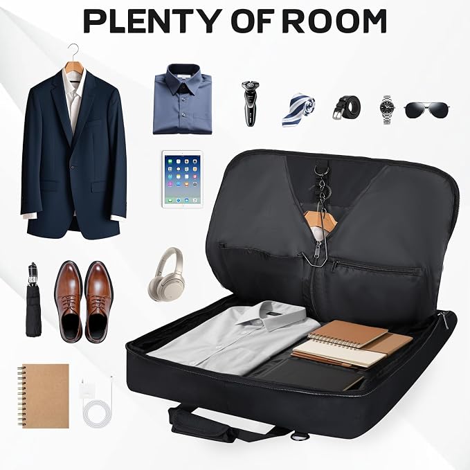 Goloni Garment Bag For Men Women Travel & Business,Hanging Clothes & Multiple Compartment,Waterproof Foldable Suit Bag Black
