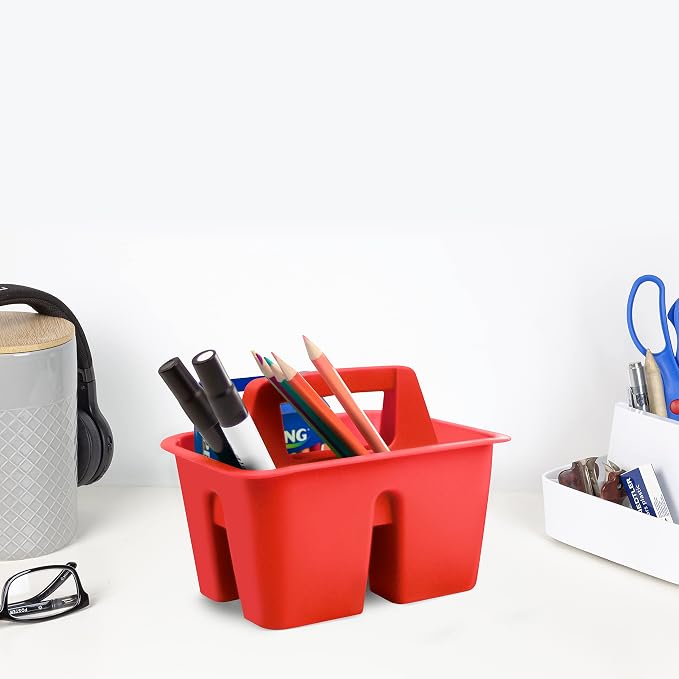 Storex Mini Classroom Caddy, Multipurpose Classroom Organizer with Handle, Red, Pack of 12 (01063U12C)