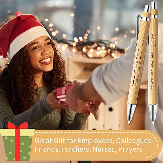 50 Pcs Bible Verse Pens Christian Gifts Bulk Bamboo Christian Pen 1 mm Inspirational Bible Scripture Pens for Women Men Office Back to School Religious Gifts (Classic, 50)