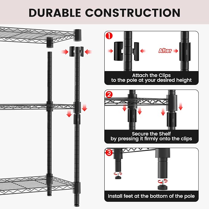 Xcity Storage Shelves, 3 Tier Heavy Duty Metal Shelving Unit with Wheels, 1050 LBS Adjustable Steel Wire Shelf for Commercial, Pantry, Kitchen, Garage, 14" D x 24" W x 30" H, Black