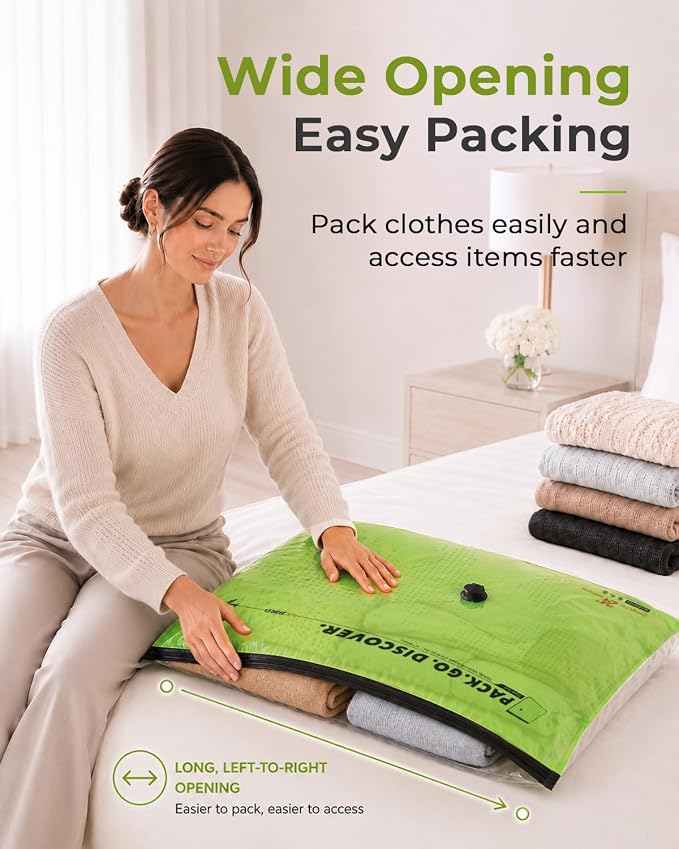 Vacbird Travel Vacuum Bags with Rechargeable Cordless Vacuum Pump, 10 Pack Compression Bags for Clothes, Space Saver Bags for Luggage, Suitcase & Carry-On Packing Travel