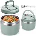 MAXSO 14oz Vacuum Insulated Food Jar with Spoon Buckle Lid, Kids Soup Thermo for Hot Food Wide Mouth Leakproof Stainless Steel Lunch Container - Green