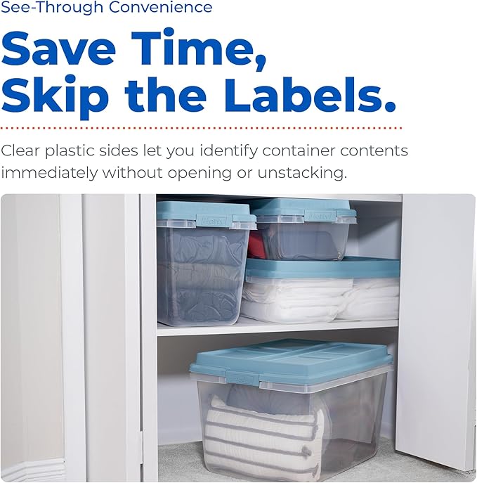 Hefty 6 Pack 32 Quart Lift Off Stackable Plastic Storage Bin and Lid, Smoke Blue