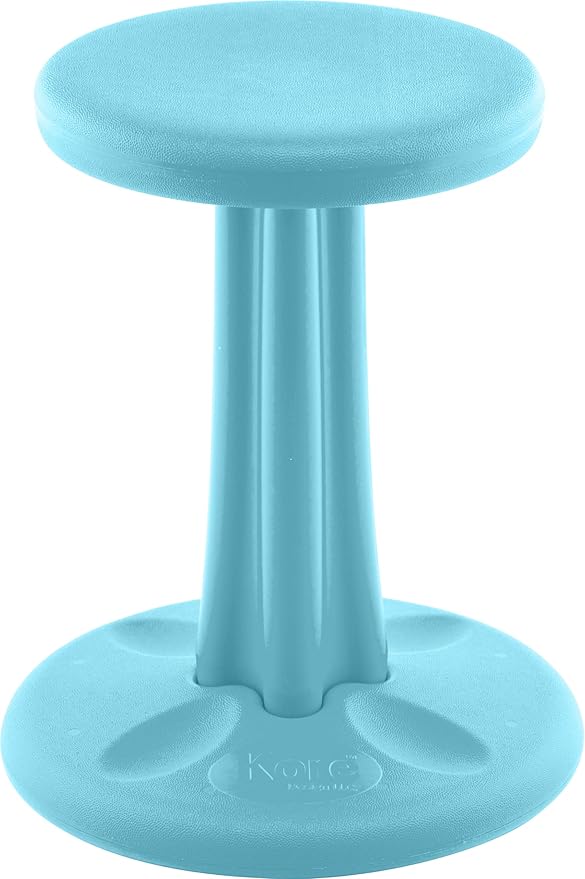 KORE Design Wobble Stool Chair, Girls + Boys Kid Desk Stools, Ergonomic Small Office Chairs, Flexible Seating for Active Kids, ADD/ADHD, Classroom, School, Home, Junior (16in), Age 8-9 yrs, Pale Blue