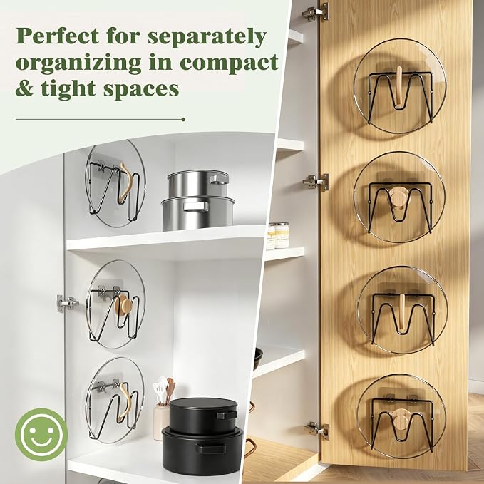 4 Pack Pot Lid Organizer Rack for Cabinet Door, No Drilling