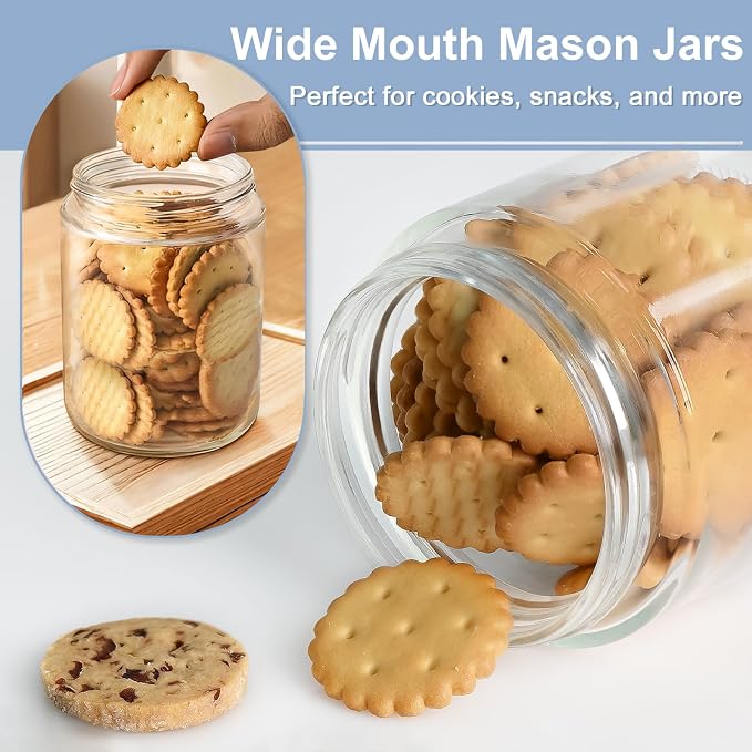 Overnight Oats Containers with Lids, 10 & 16 & 24 oz Wide Mouth Mason Jars with Lids, 3 Pack Glass Jars with Airtight lid for Chia Pudding Yogurt Salad, Meal Prer Oatmeal Jars