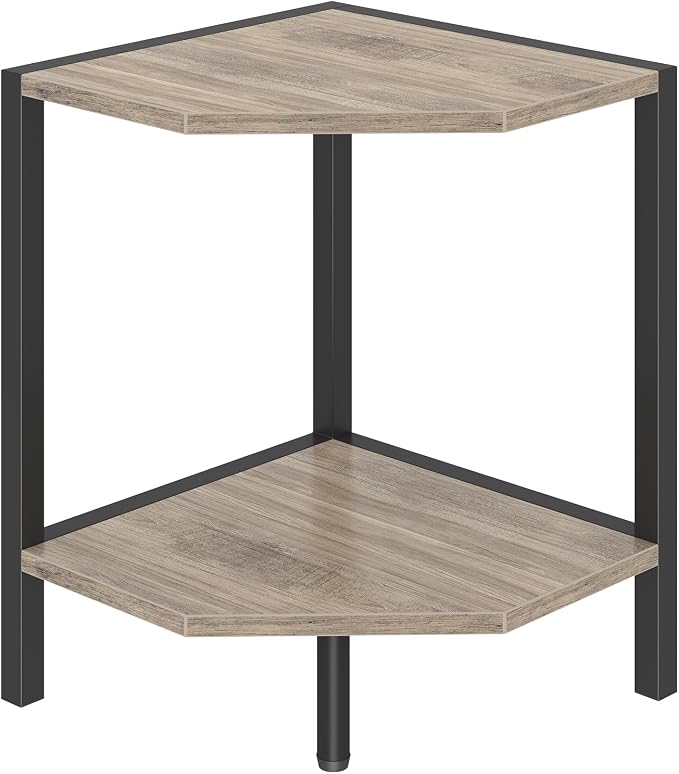 Corner Shelf Stand, 2 Tier Industrial Corner Bookshelf, Multipurpose Standing Corner Display Shelf Countertop Organizer for Living Room Kitchen Bedroom Office, Greige