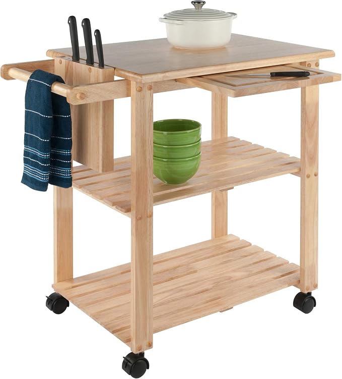 Winsome Mario Kitchen Cart, Rolling Utility & Serving Cart with Wheels for Snacks in Natural, Drinks, Kitchen Essentials, Storage & Organization for the Home or Apartment