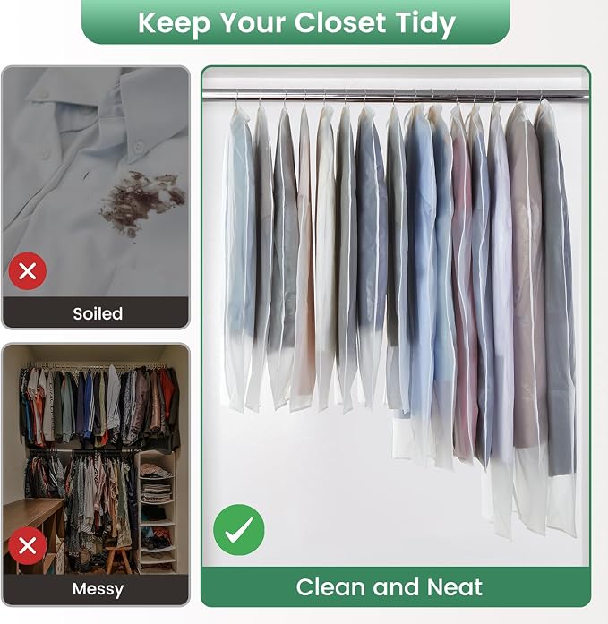 Carbrea Translucent Garment Bags for Hanging Clothes, 6 Pack | 3 Sizes Included, 24" x 40"/47"/55", Breathable Materials, Tear Resistant, Foldable, Ideal for Clothing Storage and Travel