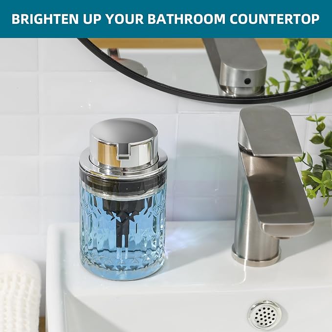RYTOXILO Foaming Soap Dispenser, Clear Glass Foam Hand Soap Dispenser for Bathroom, Refillable 7.8 Fl Oz Foamy Pump Bottle with Plastic Sliver Pump, Modern Dish Soap Foam Dispenser Container