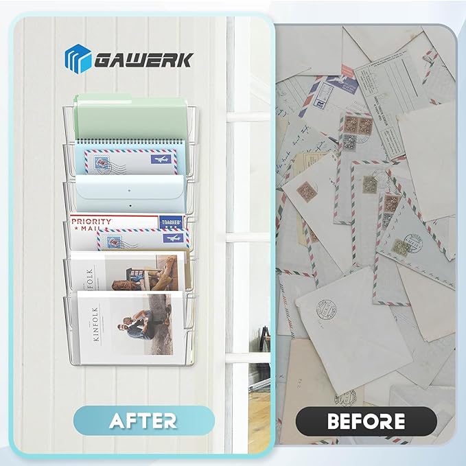 Gawerk Clear Acrylic Single Pocket, Plastic Hanging Wall Mount File Holder for Office Home (Black, 4 Pack)