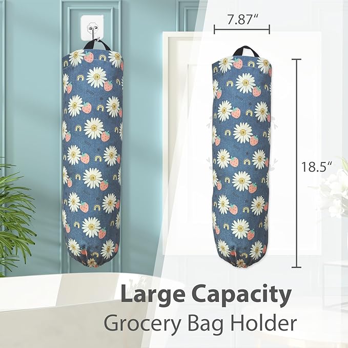 SYIPO Plastic Bag Holder, Reusable Grocery Bag Organizer, Wall Mount, 1 Pack, Blue Daisy