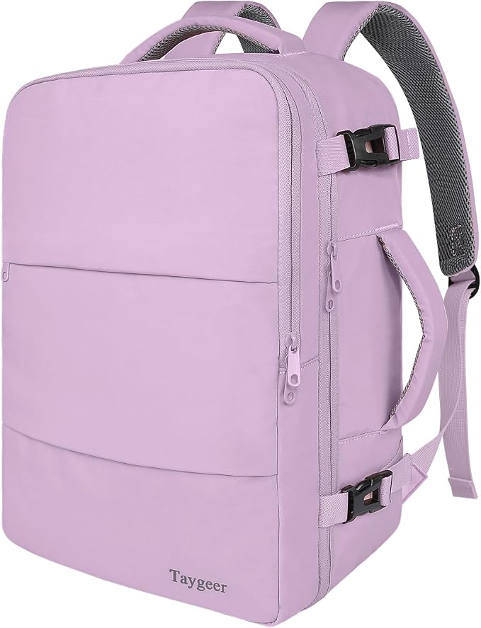 Taygeer Large Backpack for Women Travel Bag, Carryon Bag for Airplane | Luggage Backpack for College with 15.6inch Laptop Compartment & Shoe Pouch, Travel Essentials for Business, Orchid Purple