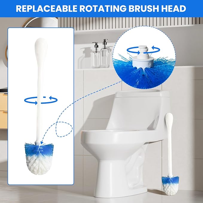 Toilet Brush Refills for OXO Toilet Brush Only 4 Pack Replacement Heads | Toilet Brush Replacement Head for Deep Bathroom Toilet Bowl Cleaning, Blue & White, Nylon & Plastic Material Bristles