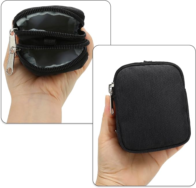 E-Tree Coin Purse with Carabiner Clip, Dual Layer Card Case Holder, Mini Pouch for AirPod Earphone Keychain USB Cable,Wallet, Small Accessories Organizer Bag for Women and Men (Black)