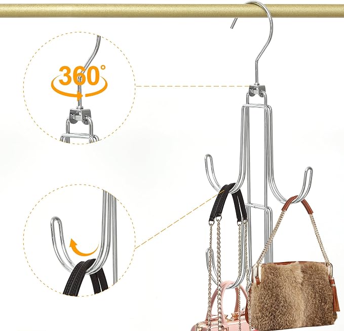 2 Pack Purse Organizer for Closet, 4-Tier Hanging Bag Holder, Silver Metal Closet Organization Purse Hanger Backpack Rack Space Saving Hanger