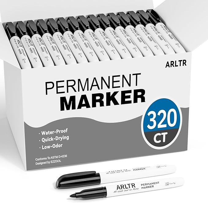 ARLTR Permanent Markers Bulk with Fine Tip, Bulk Pack of 320 with Black, Works on Plastic,Wood,Stone,Metal and Glass for Doodling, Coloring as Office, School Supplies