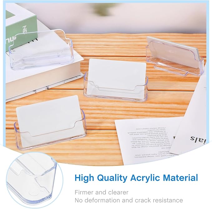 Leinuosen 50 Pack Business Card Holder for Desk Acrylic Business Card Holder Display Clear Label Stand Label Table Desktop Organizer for Home and Office