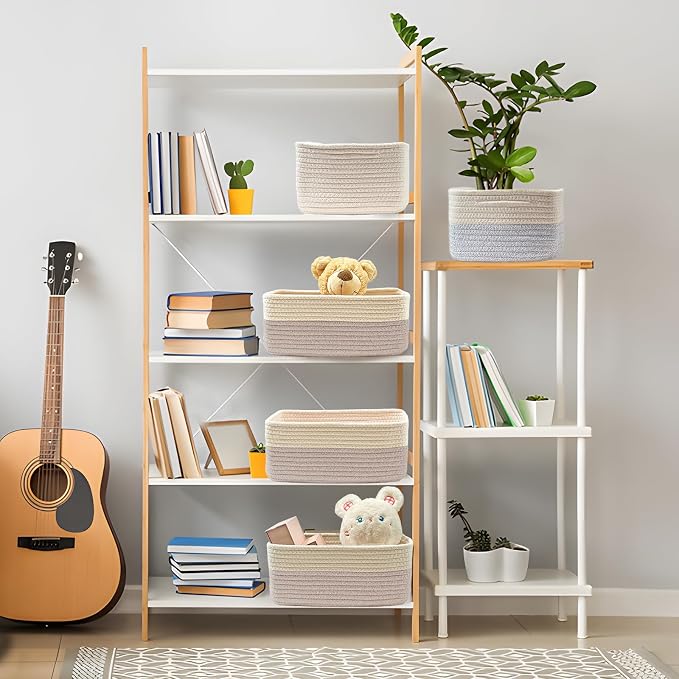 COMFY-HOMI 11.5"x7.5"x4.7" Storage Baskets for Organizing | Cotton Rope Woven Basket | Toy Storage Bin Box | Basket for Shelves, Closet Organizer Bin, Decorative Closet Shelf, 1 Pack