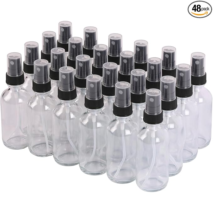NOOEEISS Clear Glass Small Spray Bottles 2 oz 24 Packs,Fine Mist Sprayer Pretty Finish,Refillable Containers mini spray bottles for Cleaning Solutions and Skin Care (Clear 24Pack)