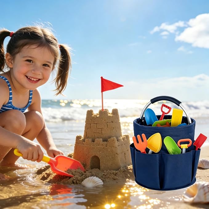 17L Foldable Storage Basket Cleaning Caddy with Handle Portable Multi Cleaning Bucket Bag for Home, Garden, Outdoor Camping (Blue)