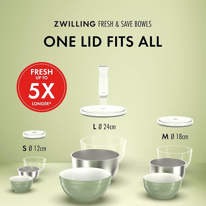 ZWILLING Fresh & Save BOWLS 3-pc Glass Vacuum Bowl Set | Airtight Vacuum Bowls Keep Leftovers Fresher Longer. Freezer, Microwave & Dishwasher Safe.