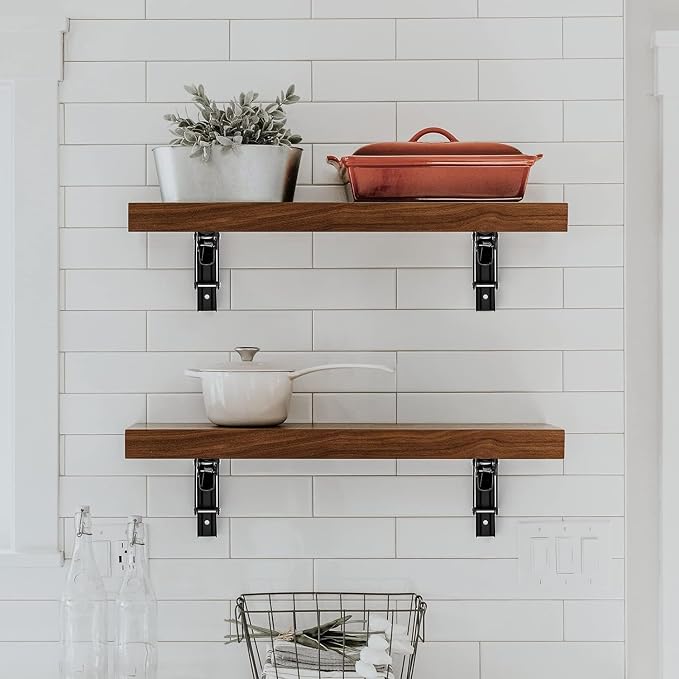 Ravinte Matte Black Folding Shelf Brackets, 12 Inch, 4 Pack | Collapsible Bracket Design, Table And Bench Support, Space-Saving Shelf Setup, For Worktops, Laundry Rooms, Garage Projects
