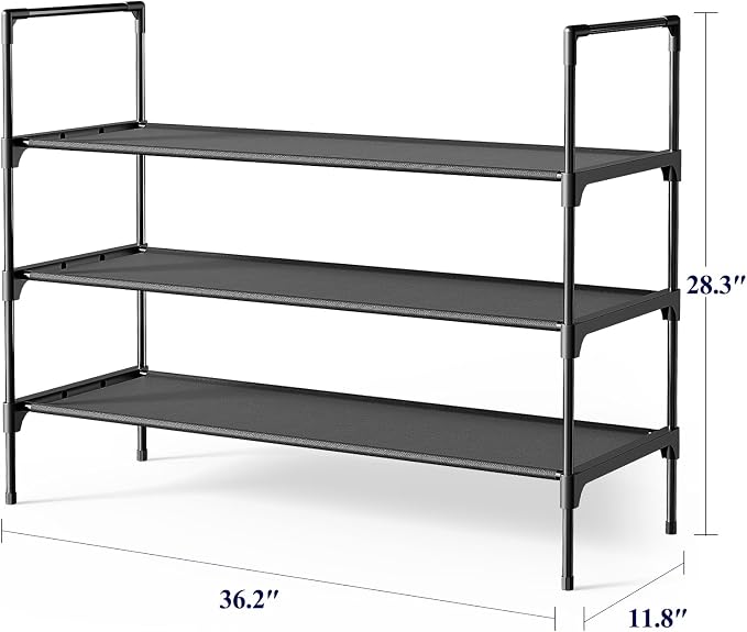Kitsure Shoe Rack - 3-Tier Shoe Organizer, Shoe Rack for Closet, Entryway, Bedroom, Easy- Assembly Storage Shelf with Side Handles, 36.2" Wide - 3 Tiers, Black