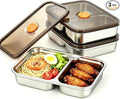 3 Pack Stainless Steel Bento Box with Lids 2 Compartment Containers | Metal Reusable Snack Lunch box Leak Proof Food Storage Container BPA Free Meal Prep Women Kids for Picnic, Office, Outside