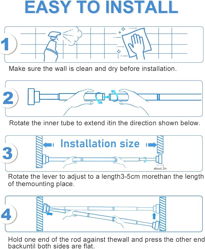 Spring Tension Curtain Rod 30 to 63Inch, White Tension Rod Adjustable Curtain Rods No Drilling Expandable Pressure Curtain Rod Tension Rods for Windows,Doorway,Bathroom,Closet