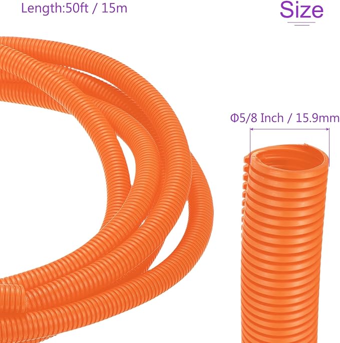 DMiotech 50ft Wire Loom Split Tubing 5/8 Inch(15.9mm) ID, Cord Protectors from Pet Flexible Conduit Cable Management for Office Home Garden, Orange