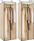 STORAGE MANIAC 57" Hanging Garment Bag Zipper Cover with Sealed Clear Window, Long Garment Cover for Closet Storage Wardrobe Clothes Protector, Large Garment Storage Bag for Dresses, Beige，2-Pack