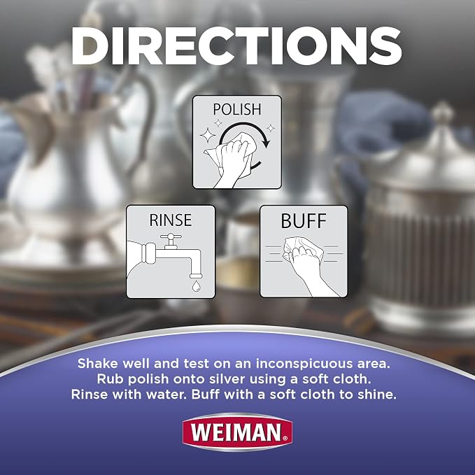 Weiman Silver Cream Cleaner 3-in-1, Anti-Tarnish Technology, Safely Clean, Polish, Shine & Restore, Removes & Prevent Tarnish, 8 Oz with Jewelry Polishing Cloth