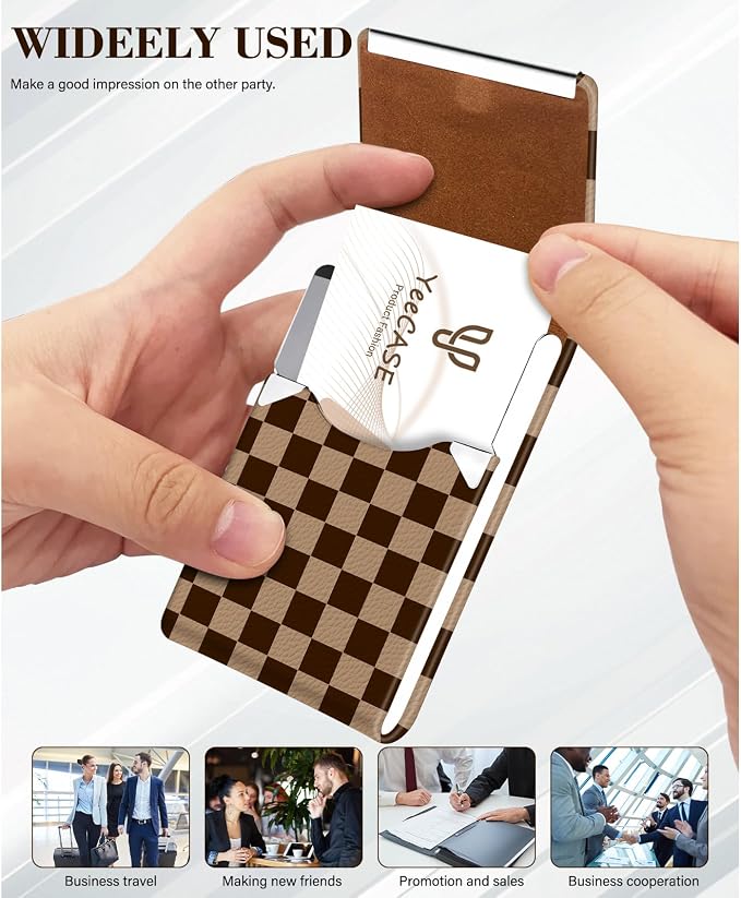 2Pack Leather Stainless Steel Business Card Holder, Metal Slim Business Card Case for Women or Men, Pocket Business Card Carrier with Prints, Magnetic Closure, RFID Blocking