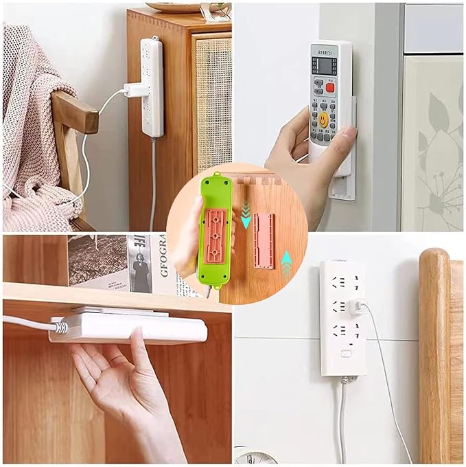 12PCS Power Strip Holder, Adhesive Punch-Free Socket Holder, Self Adhesive Socket Desktop Fixer, Cable Management Punch Free Surge Protector, Desktop Mobile Socket Holder Wall Mount and 8 Cable Clips