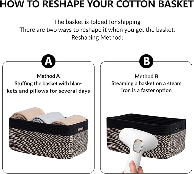 MiniArk Large Storage Baskets for Shelves, 17 x 13 x 7.5” Closet Organizers Bins for Clothes Blanket Towels, Baby Nursery, Toy Baskets Box, Woven Rope Baskets, 2 Packs Woven Brown
