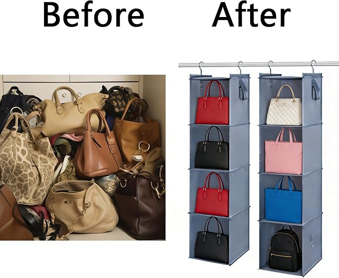 Hanging Closet Organizer Storage Shelf Rack Bag Sweater Hat Shoe | Hang Closet Organization Storing Shelves Rack Display, for Purse Handbag Clothes Hats Shoes, Space Saver Oxford Cloth 2 Pack