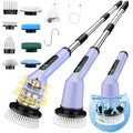 Shower Scrubber with Long Handle, Shower Cleaner Brush with 8 Floor Machine Pads, Cordless Electric Spin Scrubber for Cleaning with 2 Speed, Cleaning Supplies for Bathroom Bathtub Kitchen Floor Toilet